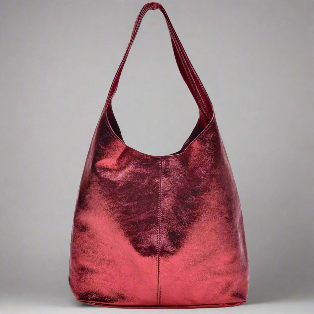 Silvia Metallic Suede Leather Slouch Shoulder Bag by Clemés (7 Colours)