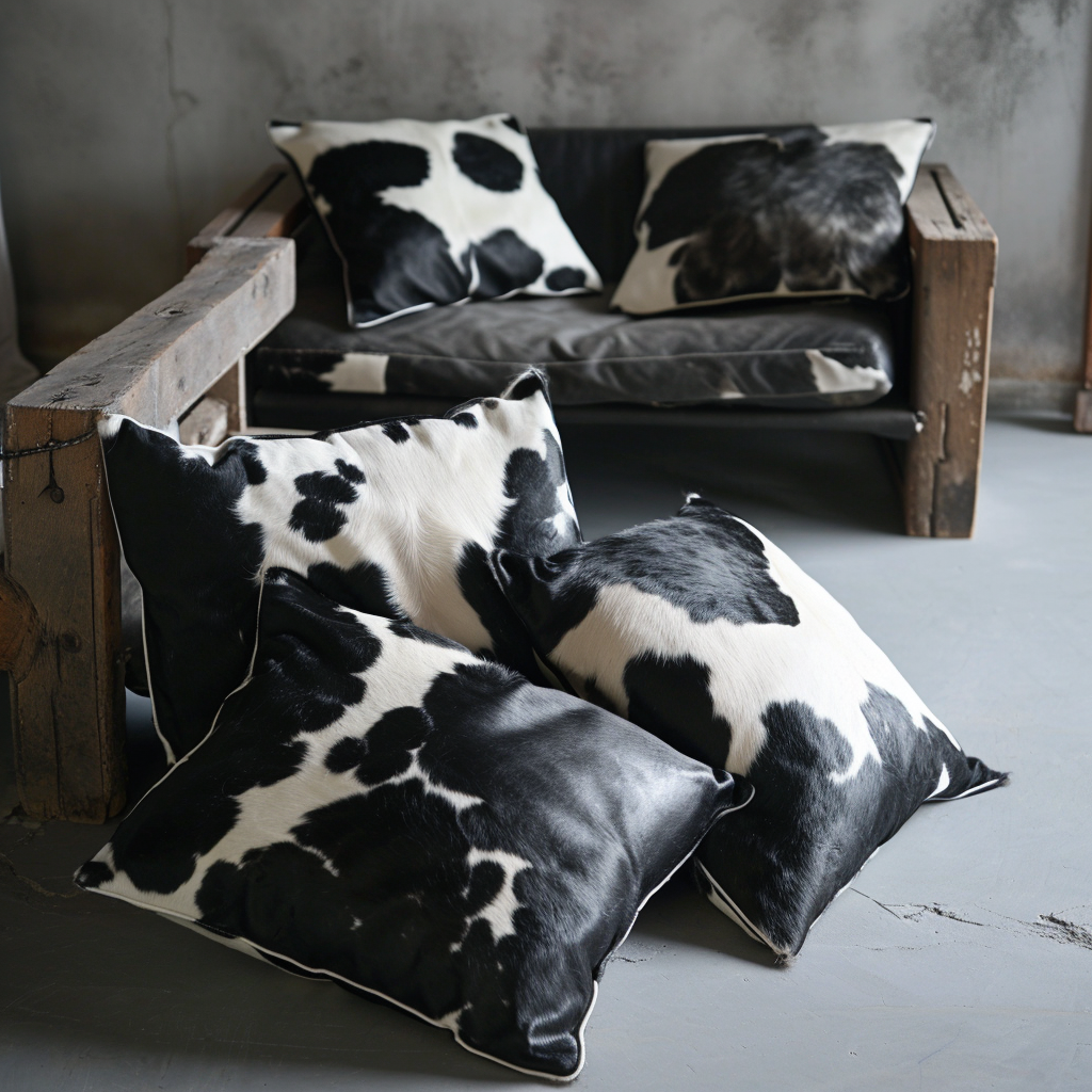 Genuine Cowhide Cushion, Black