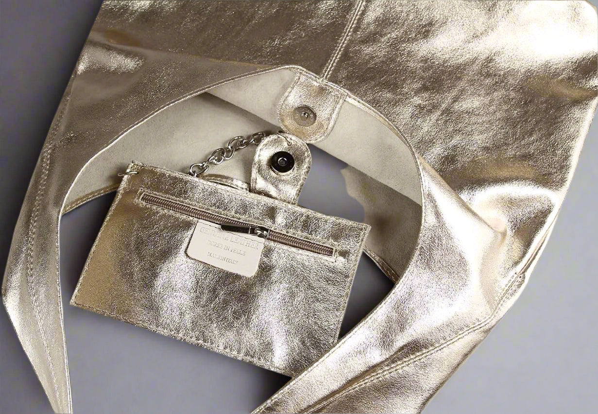 Silvia Metallic Suede Leather Slouch Shoulder Bag by Clemés (7 Colours)