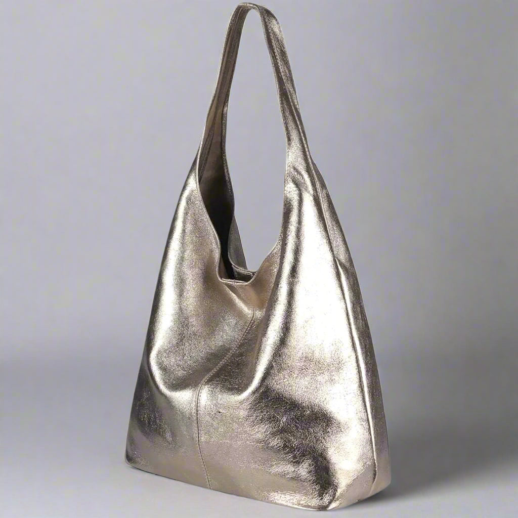Silvia Metallic Suede Leather Slouch Shoulder Bag by Clemés (7 Colours)