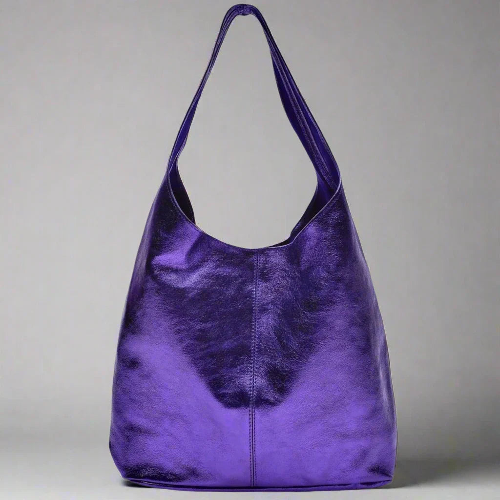 Silvia Metallic Suede Leather Slouch Shoulder Bag by Clemés (7 Colours)