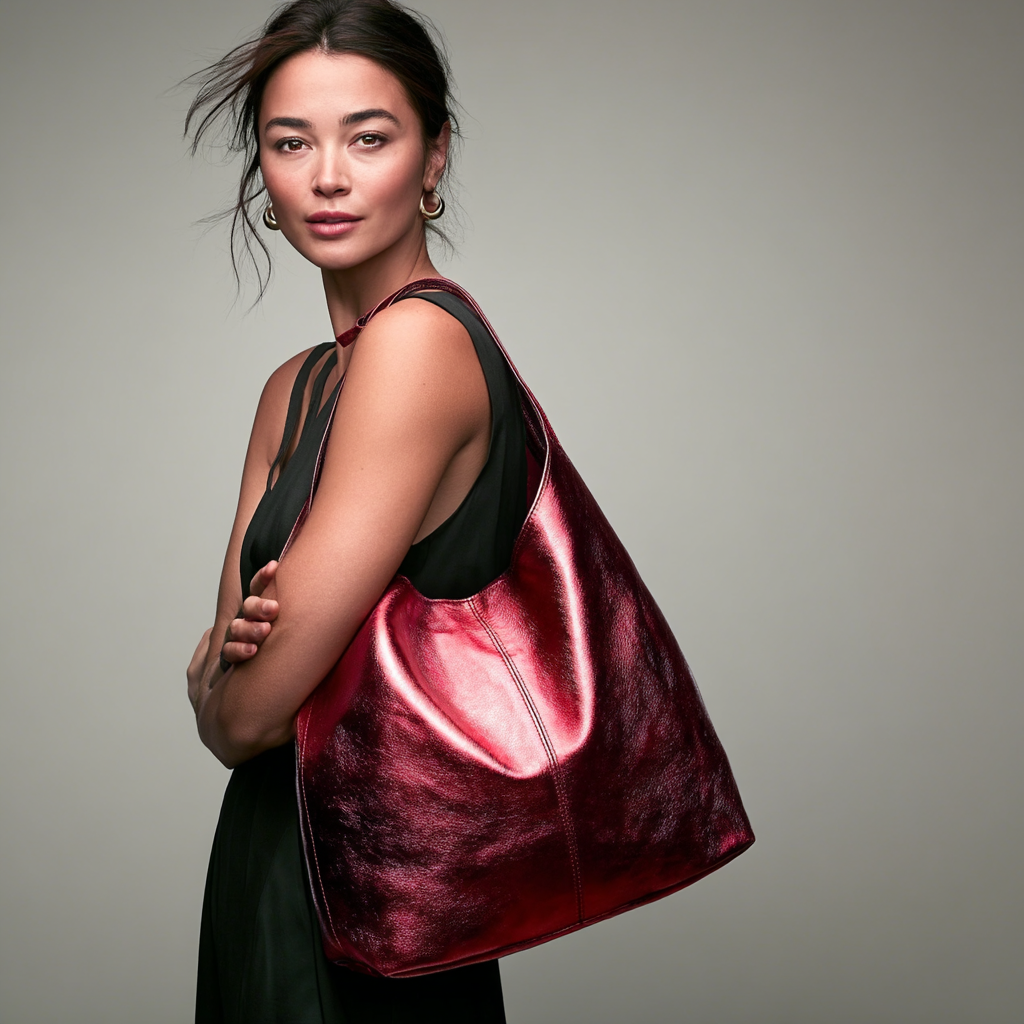 Silvia Metallic Suede Leather Slouch Shoulder Bag by Clemés (7 Colours)